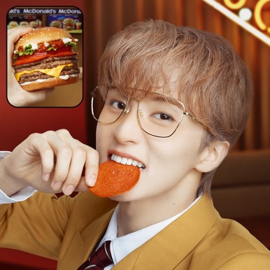 NCT DREAM Beat It Up teaser fun McDonald's collaboration with member in school uniform biting a snack