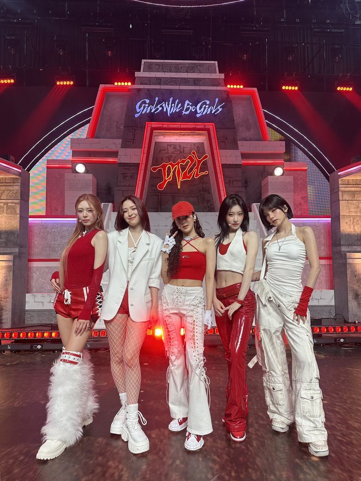 Tunnel Vision ITZY comeback red and white performance fashion under 'Girls Will Be Girls' stage