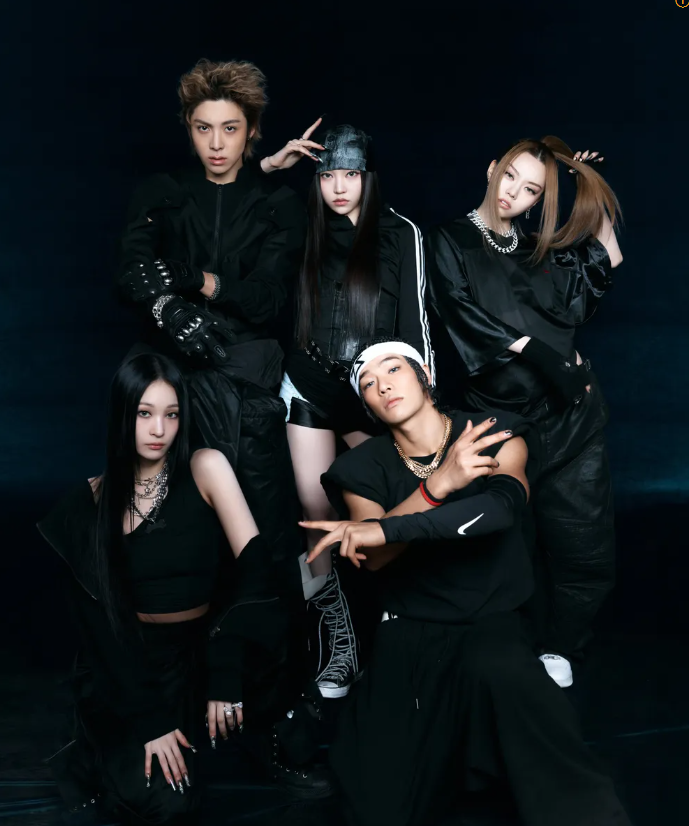 ALLDAY PROJECT dressed in black outfits with edgy styling — official comeback group concept image